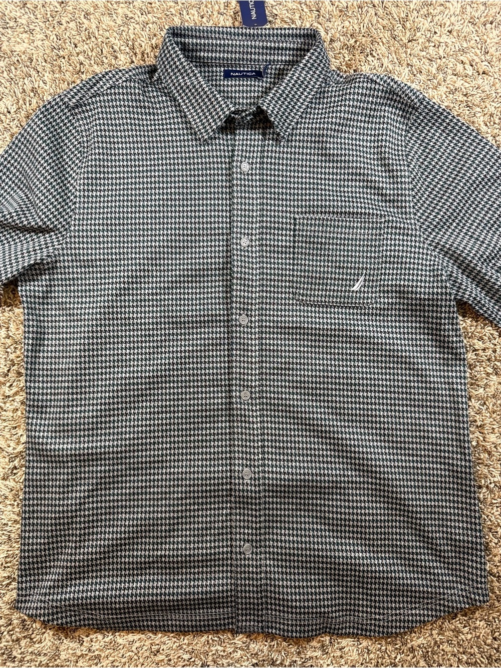 Nautica Black and White Houndstooth Button-Down Shirt